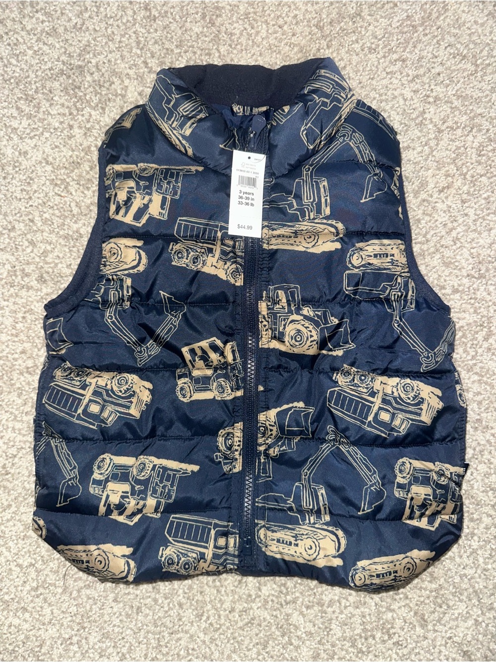 NWT Baby Gap Construction Print Puffer Vest Size 3 Years